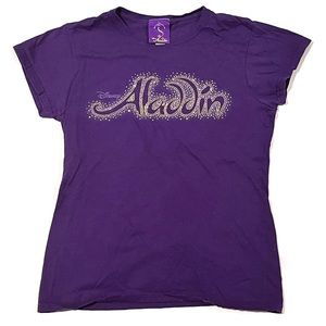 Disney Aladdin Purple Rhinestone T Shirt Ladies Medium Gold Silver Jasmine Shiny